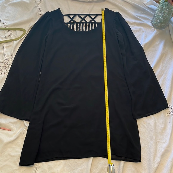 ❤️❤️❤️ WOMEN BLACK SCOOP NECK LONG SHEER SLEEVES DRESS/ X-SMALL - Picture 8 of 8